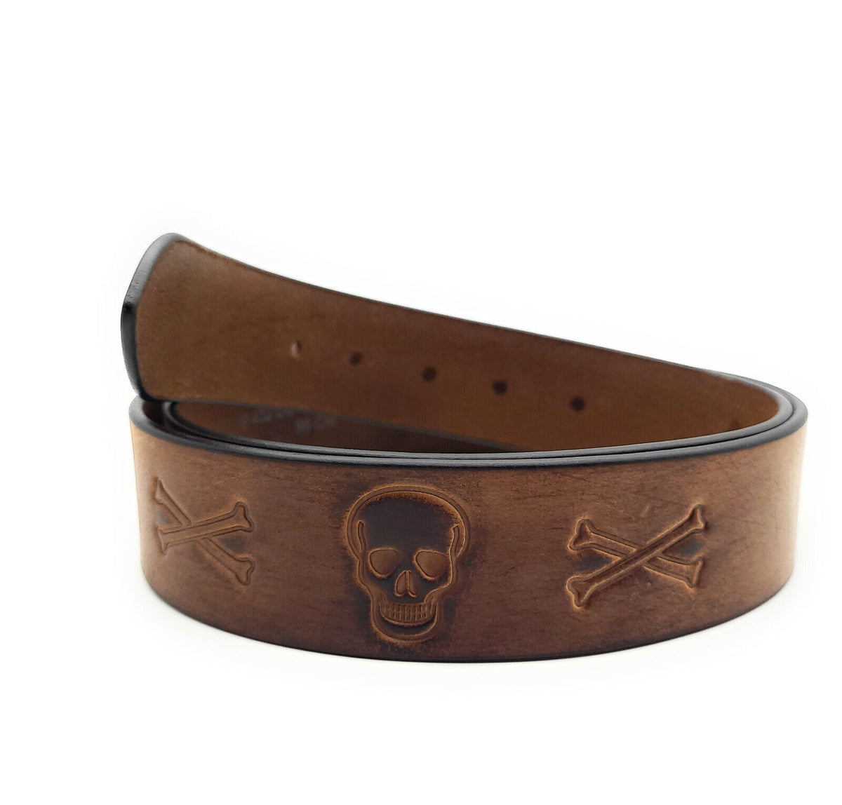 Ledergürtel Totenkopf Büffelleder – Herren & Damen, 40mm, individuell kürzbar, braun