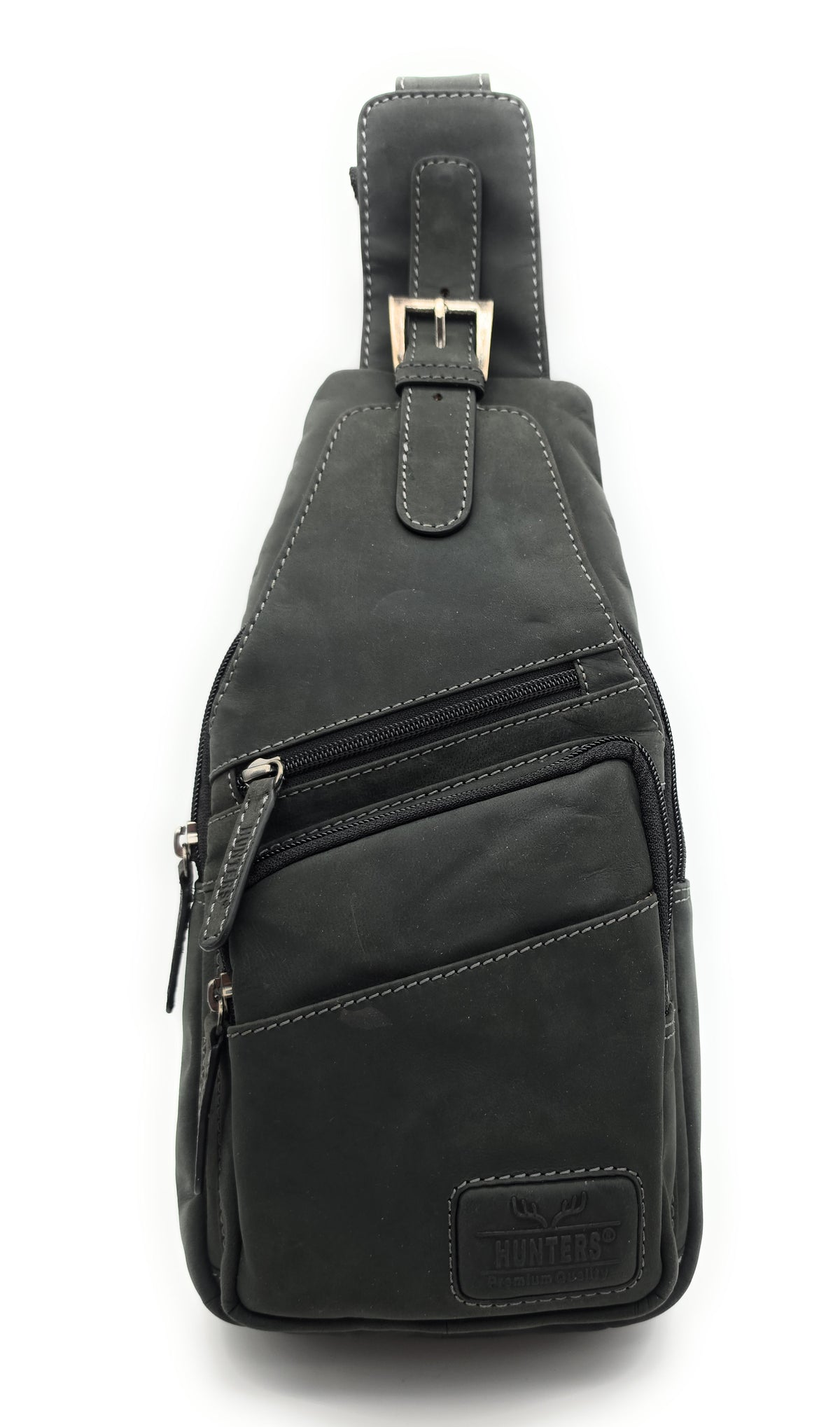 Hunters Crossbag Slingbag aus echtem Hunterleder – Vintage-Umhängetasche mit Platz für 0,33L Wasserflasche & Tablet