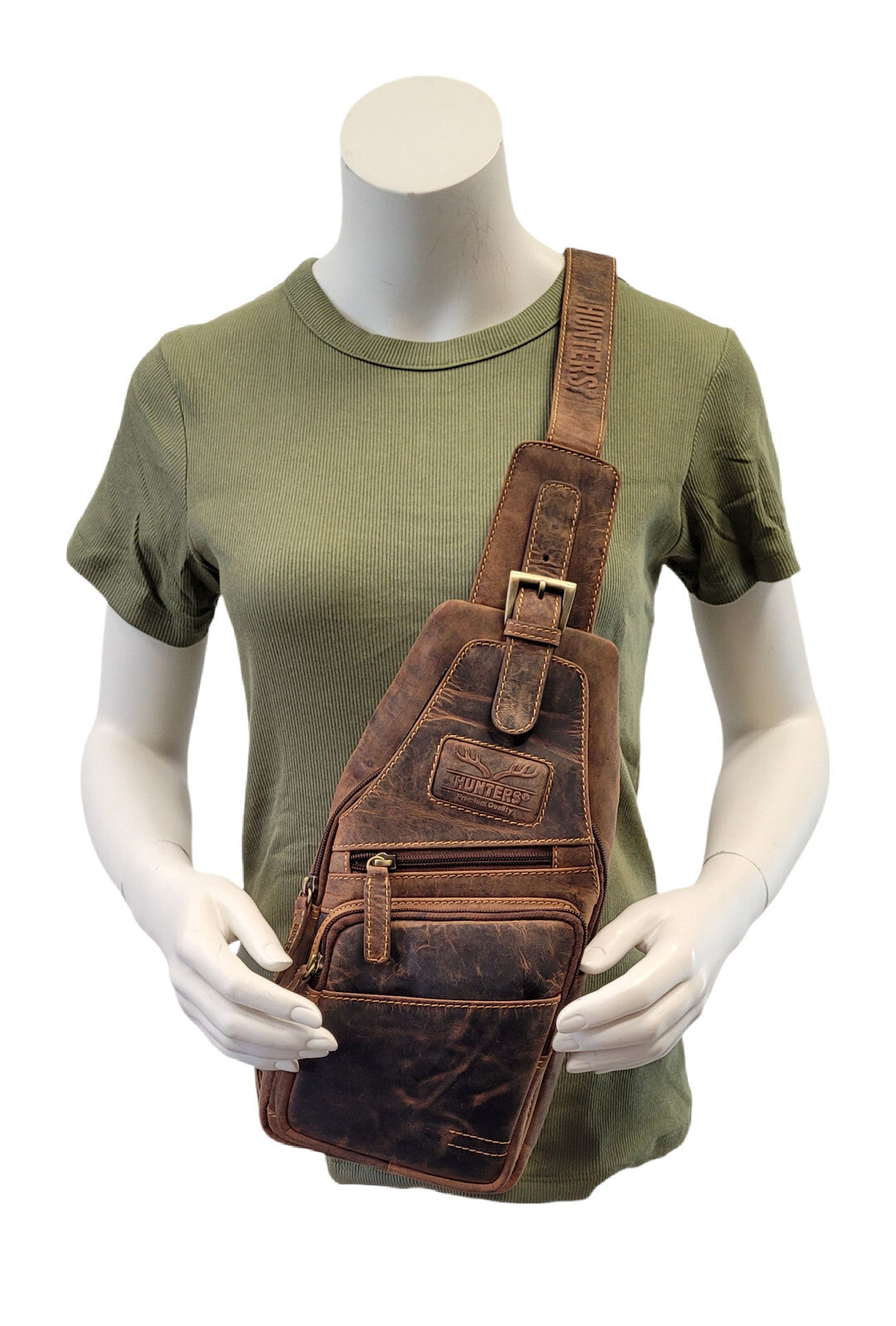 Leder-Slingbag für Herren und Damen mit Platz für 0,33L Wasserflasche und Tablet, stilvolles Design in Braun