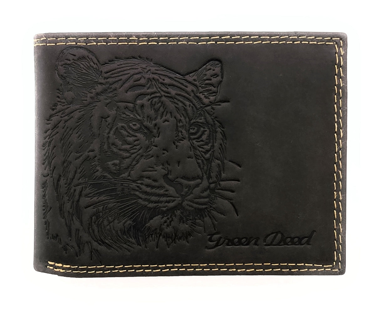 Green Deed Geldbörse aus Hunterleder mit Tiger & RFID – Dunkelbraun