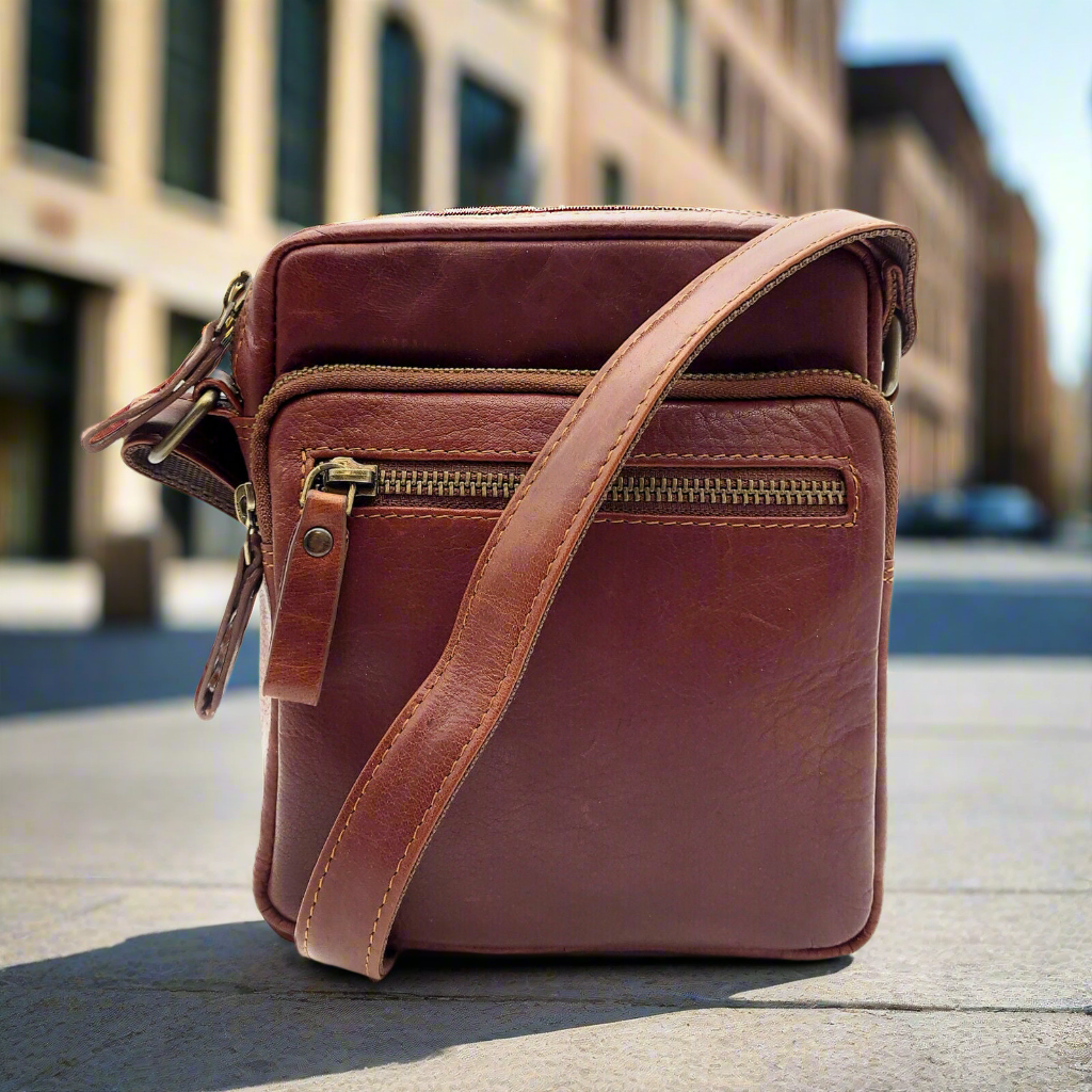 Lemasi echt Leder Herren Schultertasche Umhängetasche Crossbag Handtasche braun