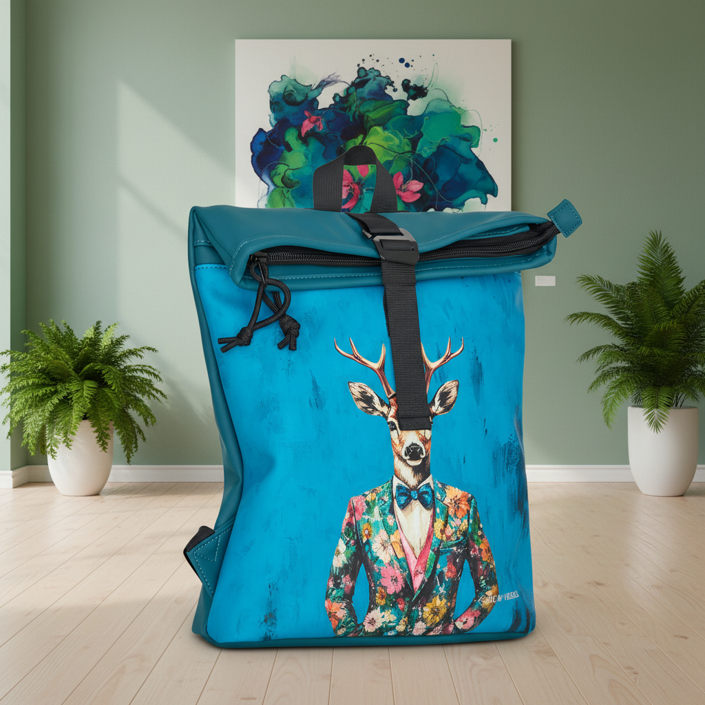 New Rebels Rolltop Cityrucksack Los Angeles – Stylischer Rolltop Rucksack mit Hirsch-Design, Wasserabweisend & Praktisch