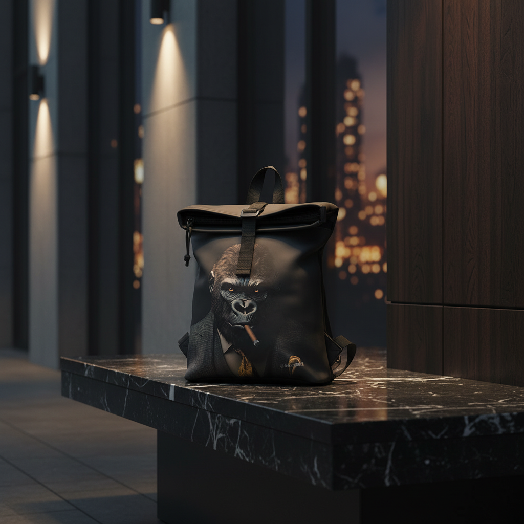 New Rebels Rolltop Cityrucksack Los Angeles – Stylischer Rolltop Rucksack mit Gorilla-Design, Wasserabweisend & Praktisch