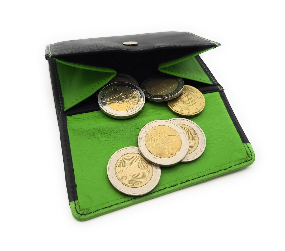 Jockey Club Mini Geldbörse aus Rindleder – Bicolor Lederbörse mit Kontrastnaht, Kartenfächern, Münzfach mit Chipfach, weich & kompakt, 80x95mm