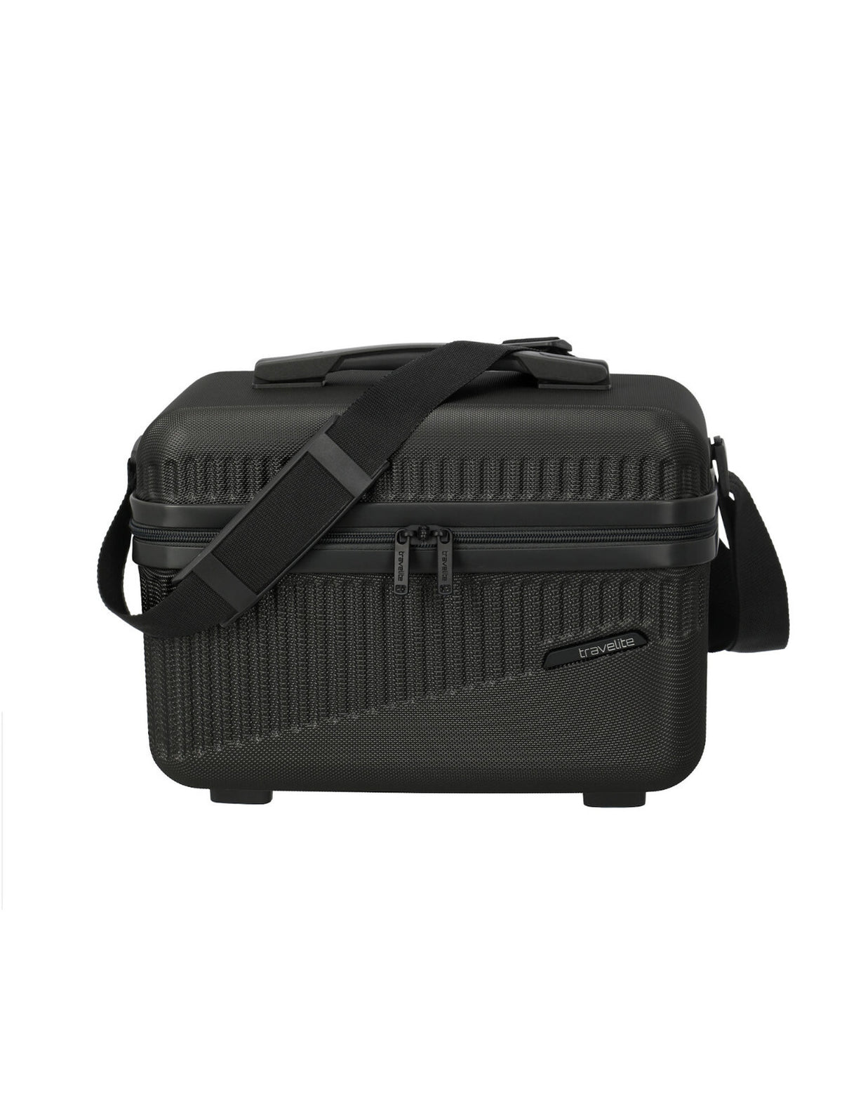Travelite Bali Beautycase – Kosmetikkoffer 36 cm | 17 l | Hartschale mit Trolley-Aufsteckung & Schultergurt schwarz
