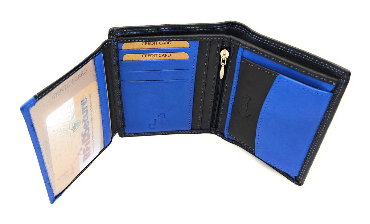 Jockey Club Leder Geldbörse RFID Schutz - Schwarz Royalblau Portemonnaie