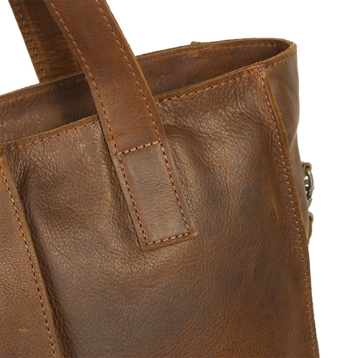 Justified Bags großer echt Leder Shopper Handtasche Schultertasche Nynke mit Laptop Fach congac