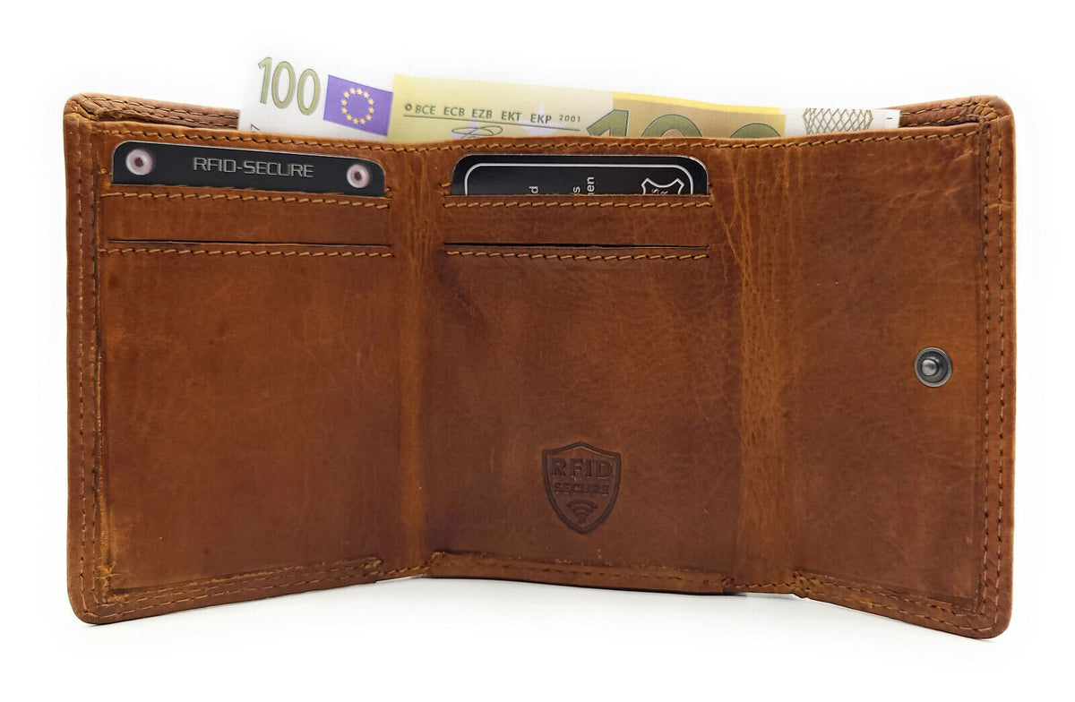 Jockey Club kleine kompakte echt Leder Geldbörse Wendebörse mit RFID Schutz cognac