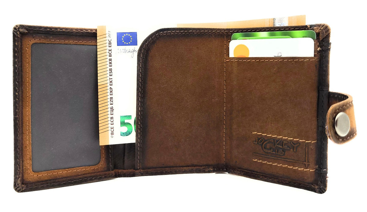 Jockey Club Slim Wallet ClipX RFID – Leder Geldbörse mit Münzfach Braun
