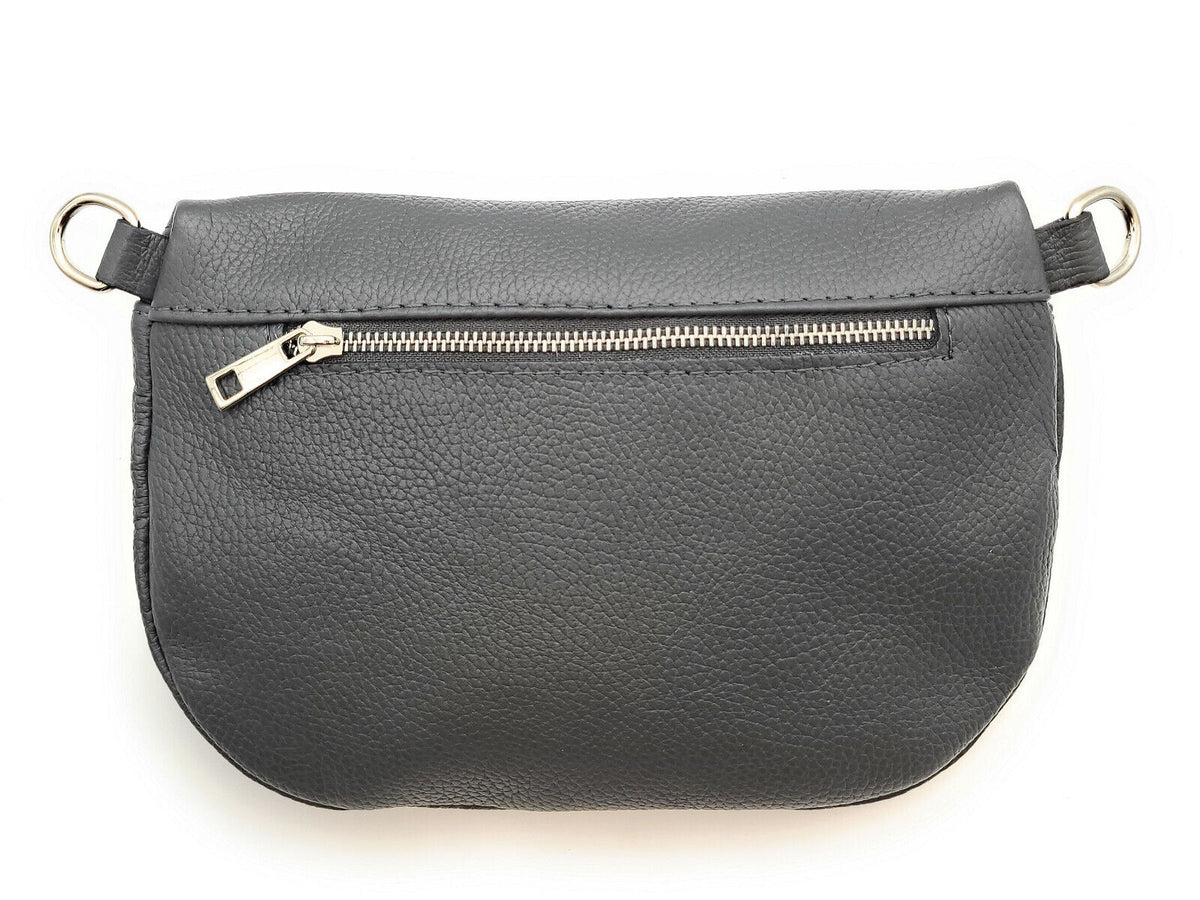 echt Leder Damen Crossbag Umhängetasche Schultertasche made in Italy grau
