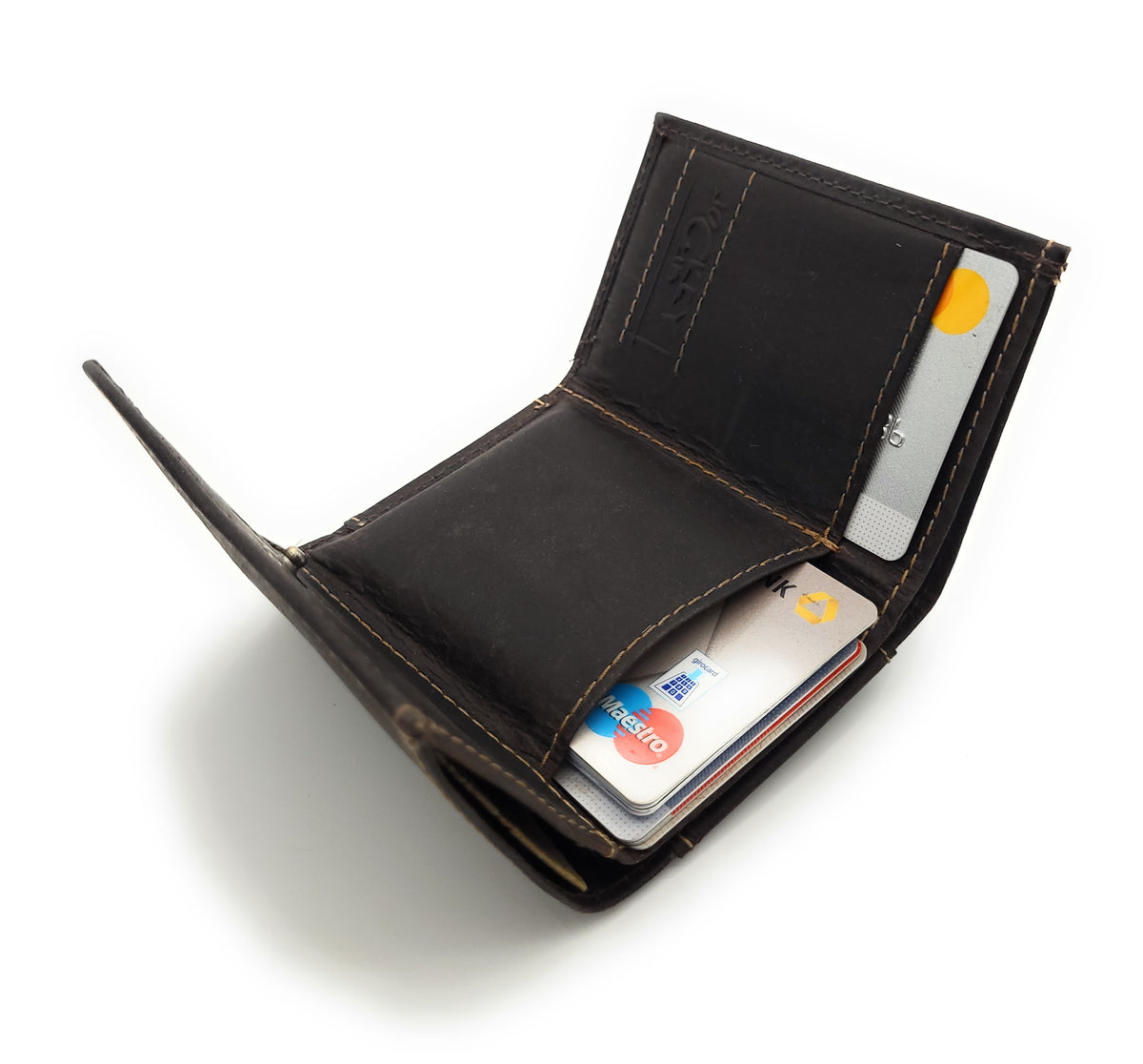 Jockey Club Mini Geldbörse aus Hunterleder | RFID-Schutz & Vintage Design dunkelbraun