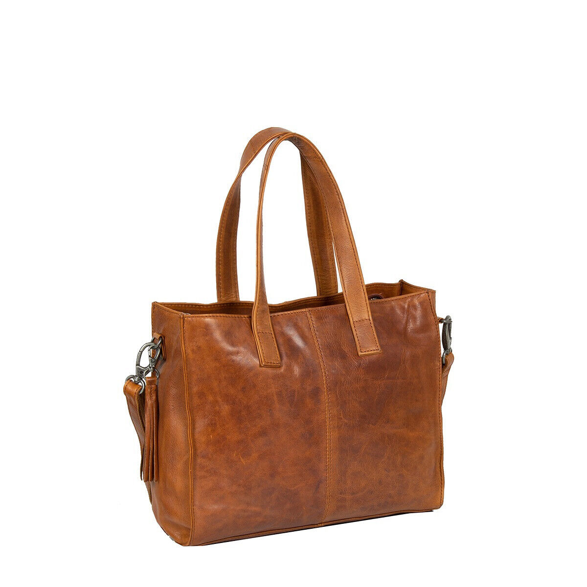 Justified Bags echt Leder Medium Damen Shopper Handtasche abnehmbarer Schultergurt Nynke cognac