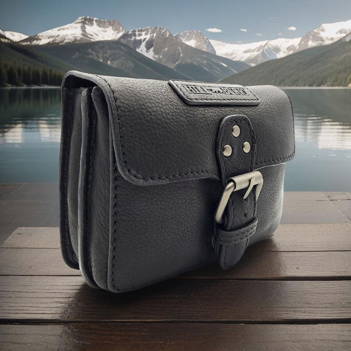 Hill Burry echt Leder Gürteltasche Bikertasche Hüfttasche Bauchtasche Doppelfach schwarz