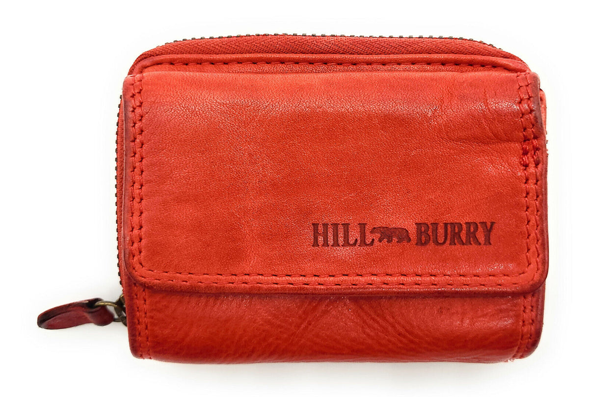 Hill Burry Mini echt Leder Damen Geldbörse Portemonnaie RFID Schutz Waschleder rot