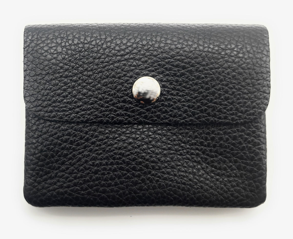 Mini Geldbörse aus echtem Rindleder – kompaktes Leder Portemonnaie Made in Italy schwarz