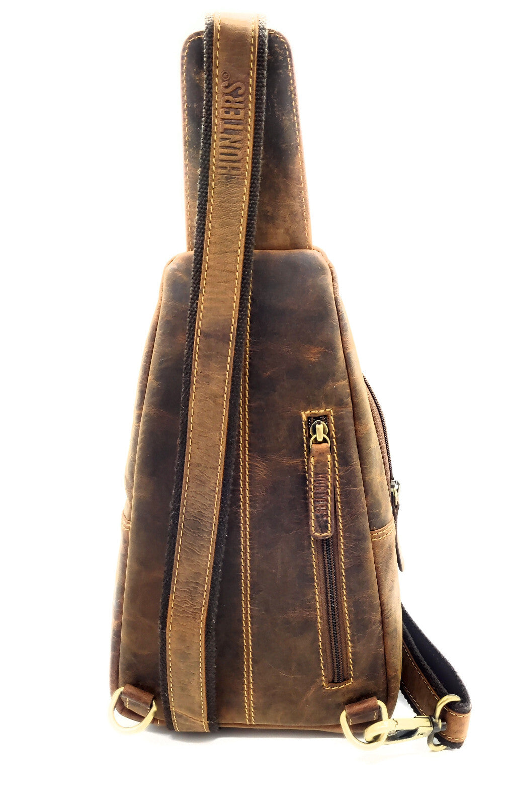 Crossbag / Slingbag aus echtem Hunterleder – Umhängetasche mit Reißverschlussfächern & verstellbarem Gurt, Vintage-Look, für Damen & Herren