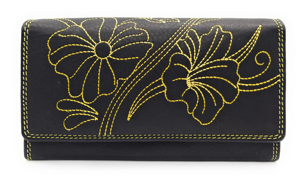 Jockey Club echt Leder Damen Geldbörse Portemonnaie mit RFID Schutz Flower gelb