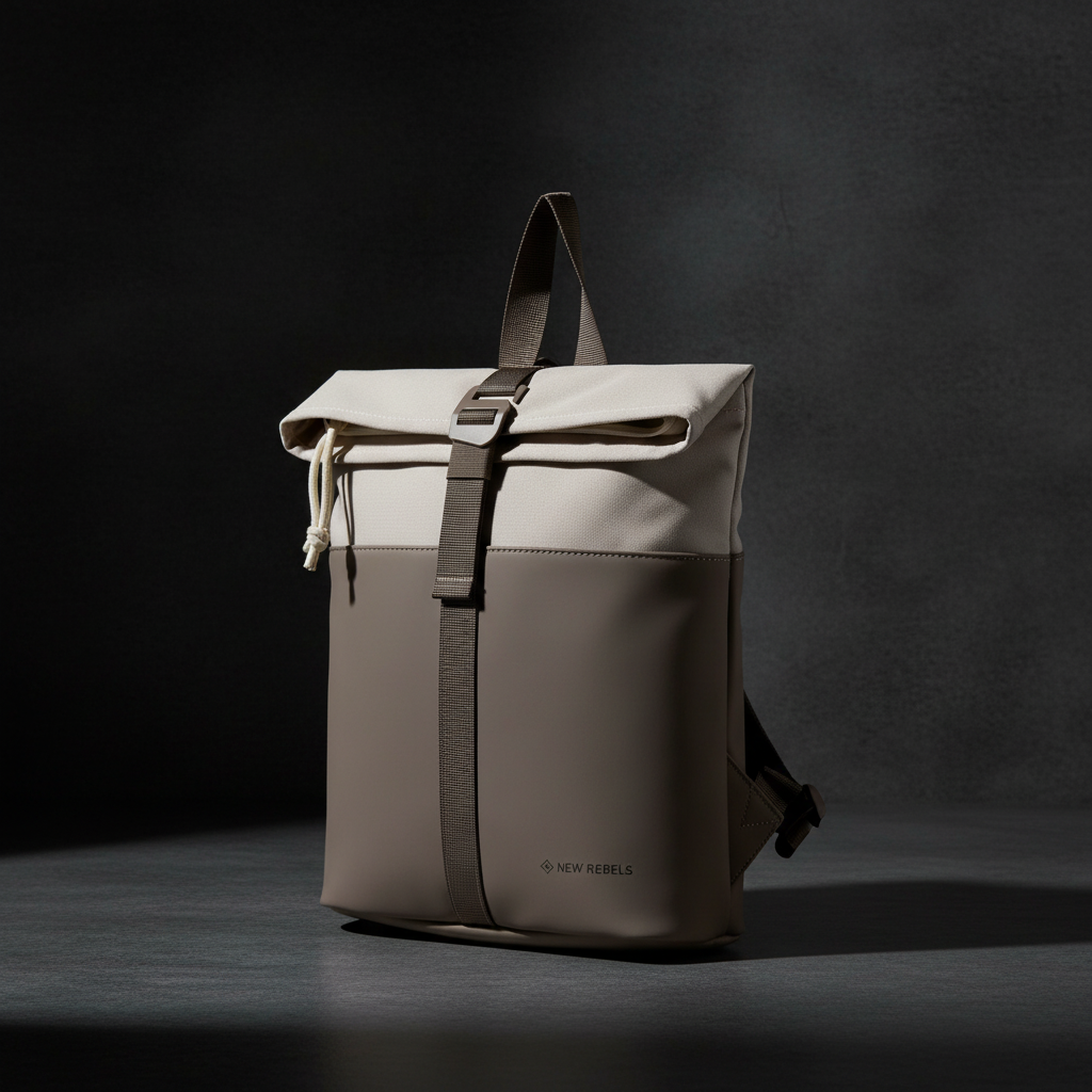 New Rebels Backham Rolltop Rucksack Grau Beige – wasserabweisender Cityrucksack