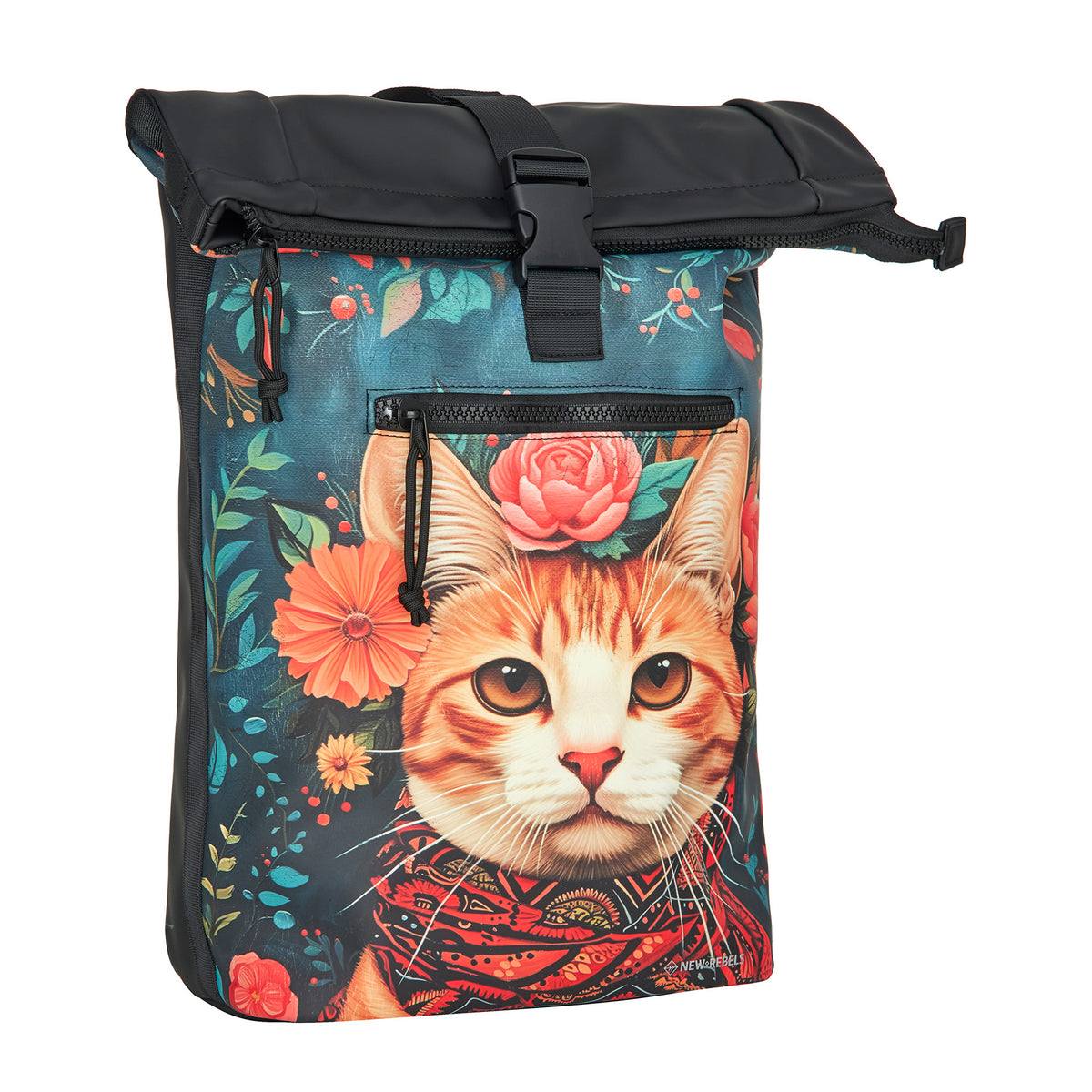 New Rebels New York Katzen Rucksack – Rolltop, wasserabweisend, 15" Laptopfach