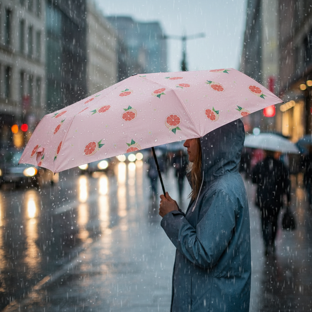 Handöffner-Regenschirm mit Orangenprint – leichter, kompakter Regenschirm (98 cm, 215 g) | Überschlagsicher & windstabil