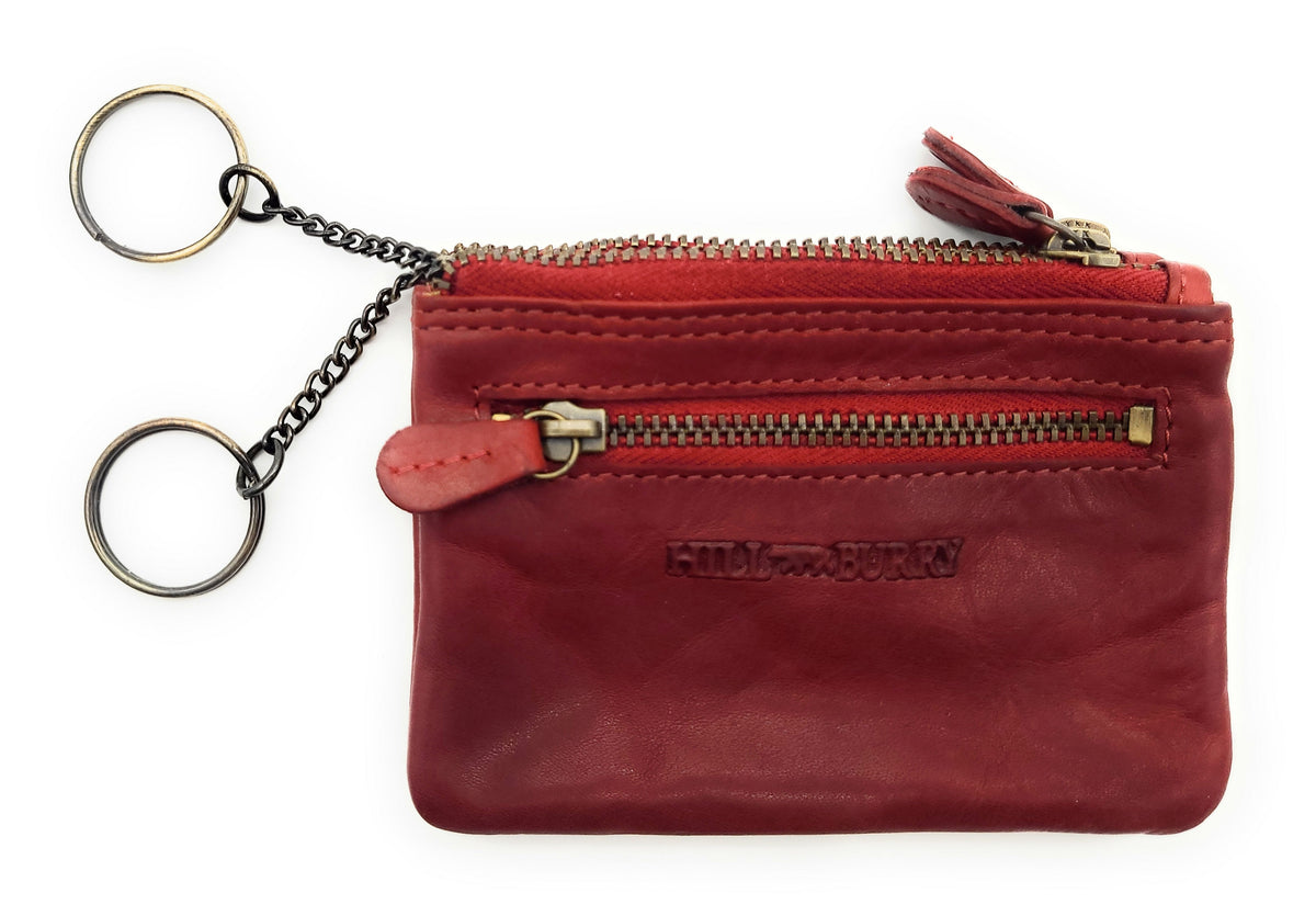Hill Burry Schlüsseletui "Classic Twin" – Leder Schlüsselmäppchen Doppelfach Rot