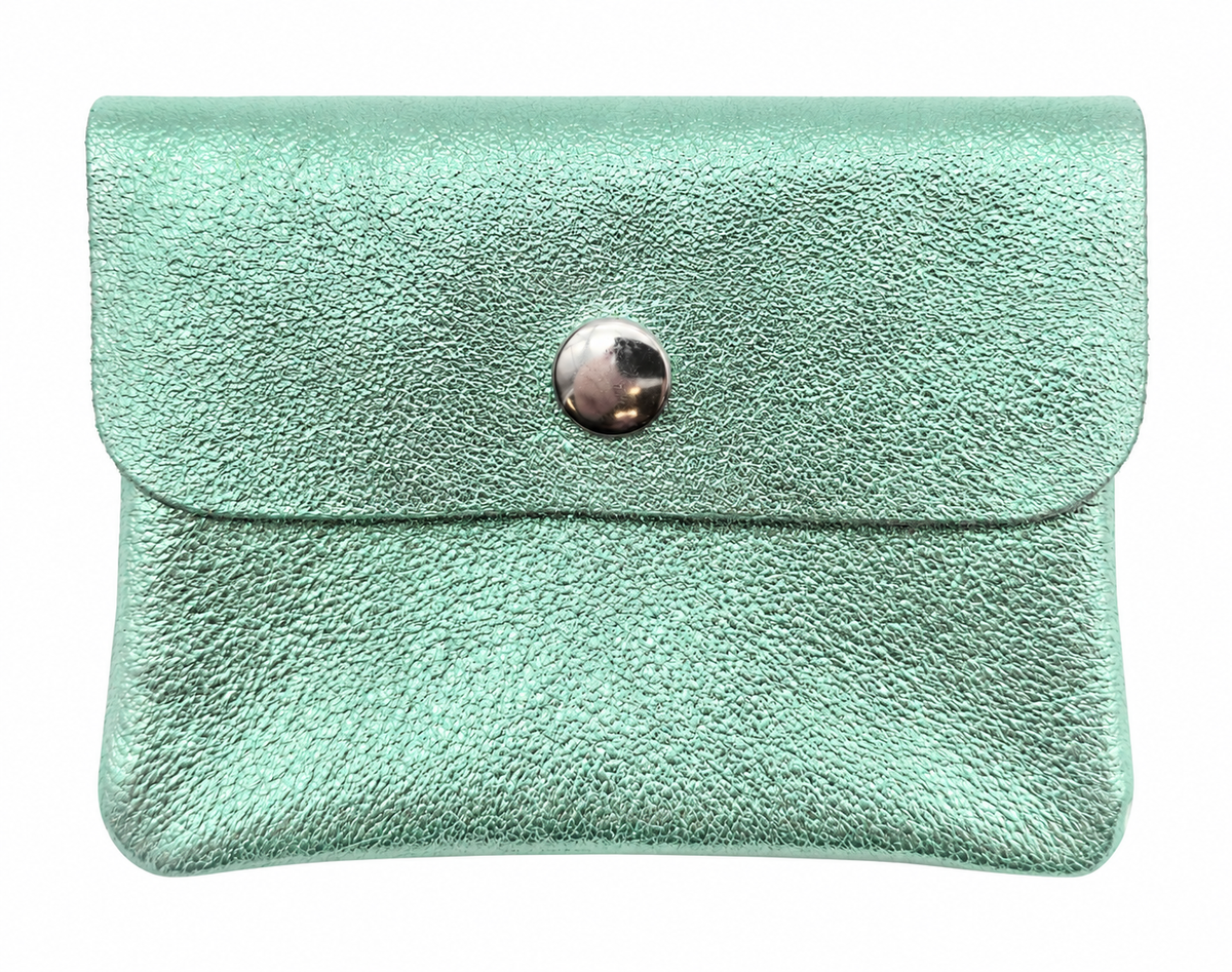 Mini Geldbörse aus echtem Rindleder – kompaktes Leder Portemonnaie Made in Italy hellgrün metallic