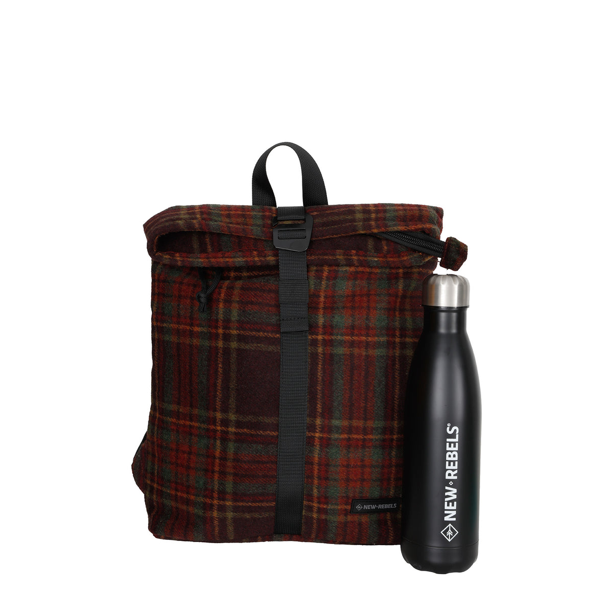 New Rebels Scott Roll Up Rolltop City Rucksack Los Angeles Flanell karo burgundy