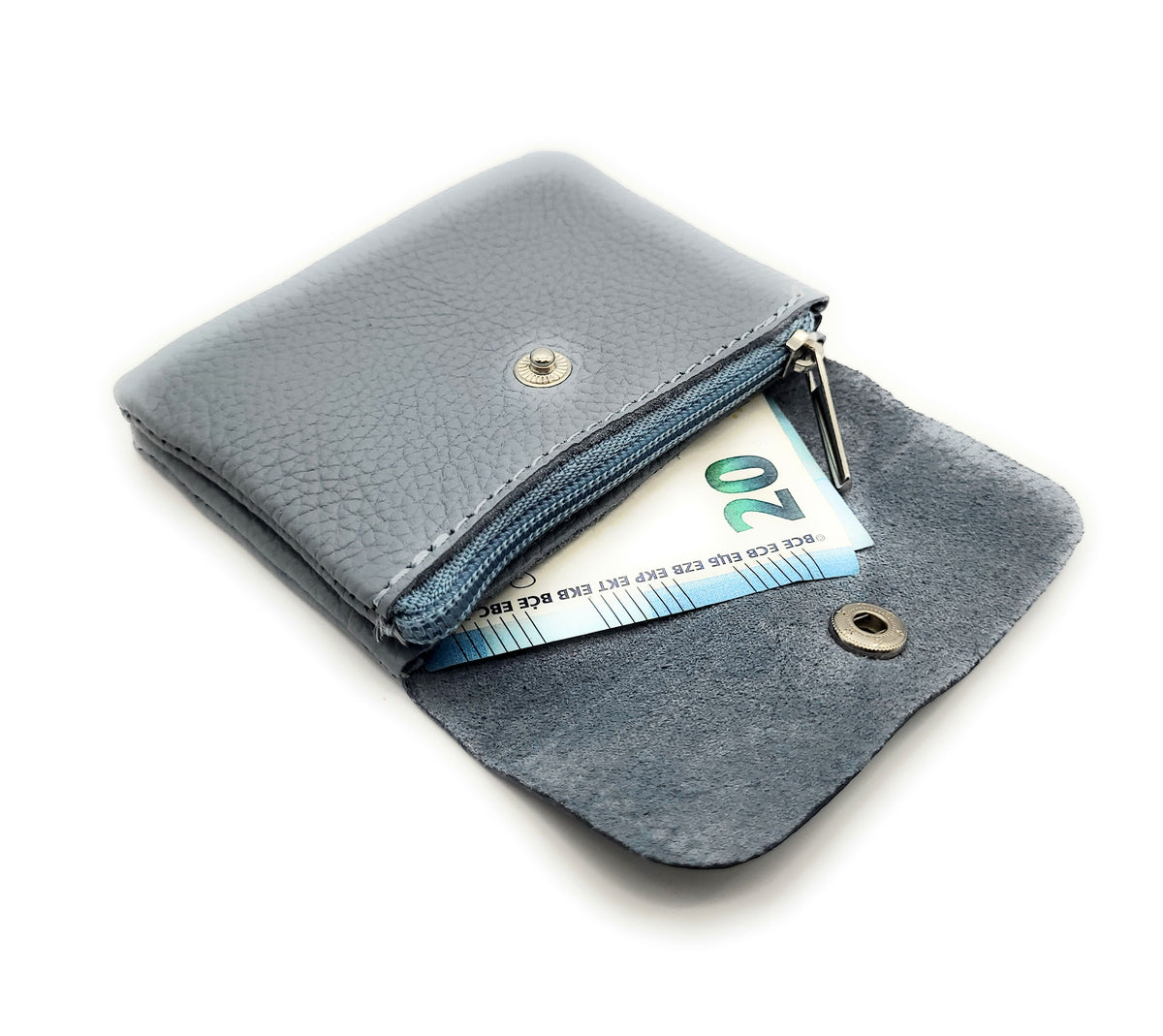 Mini Geldbörse aus echtem Rindleder – kompaktes Leder Portemonnaie Made in Italy hellgrau