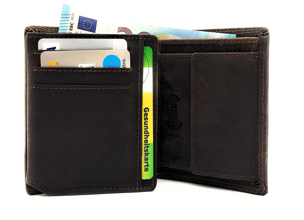Jockey Club Basic Leder Mini Geldbörse Portemonnaie Geldbeutel mit RFID Schutz braun
