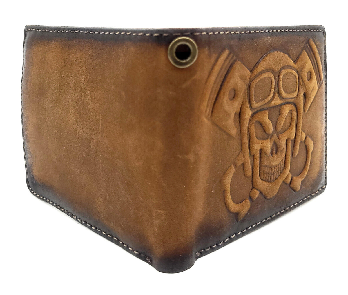Jockey Club echt Leder Biker Geldbörse Portemonnaie 3D Totenkopf mit RFID Schutz braun