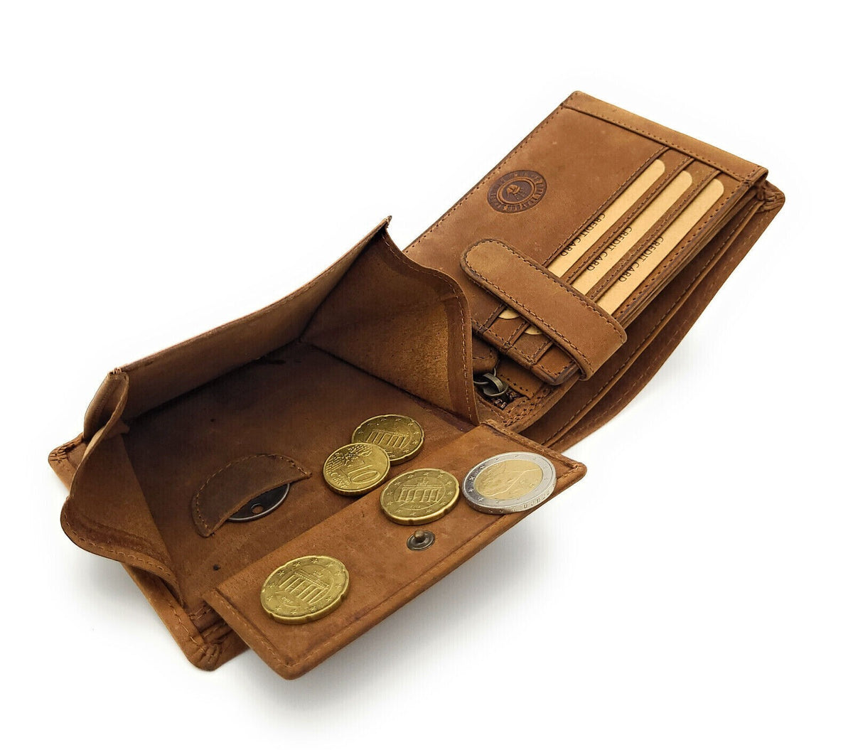 Jockey Club exklusive Geldbörse aus Büffelvollleder – RFID-Schutz, viele Fächer, robust & elegant cognac braun
