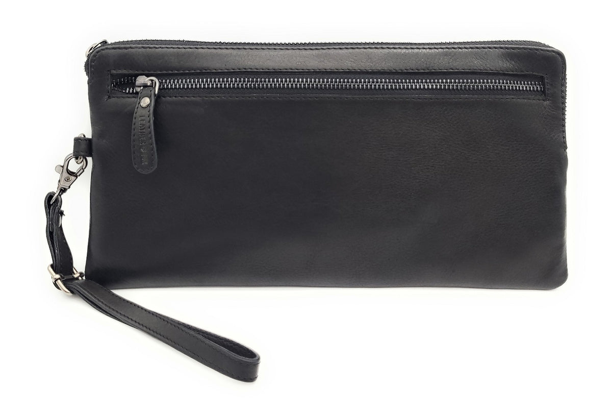 Geldtasche aus Echtleder | Banktasche 30x15 cm mit Metallreißverschluss