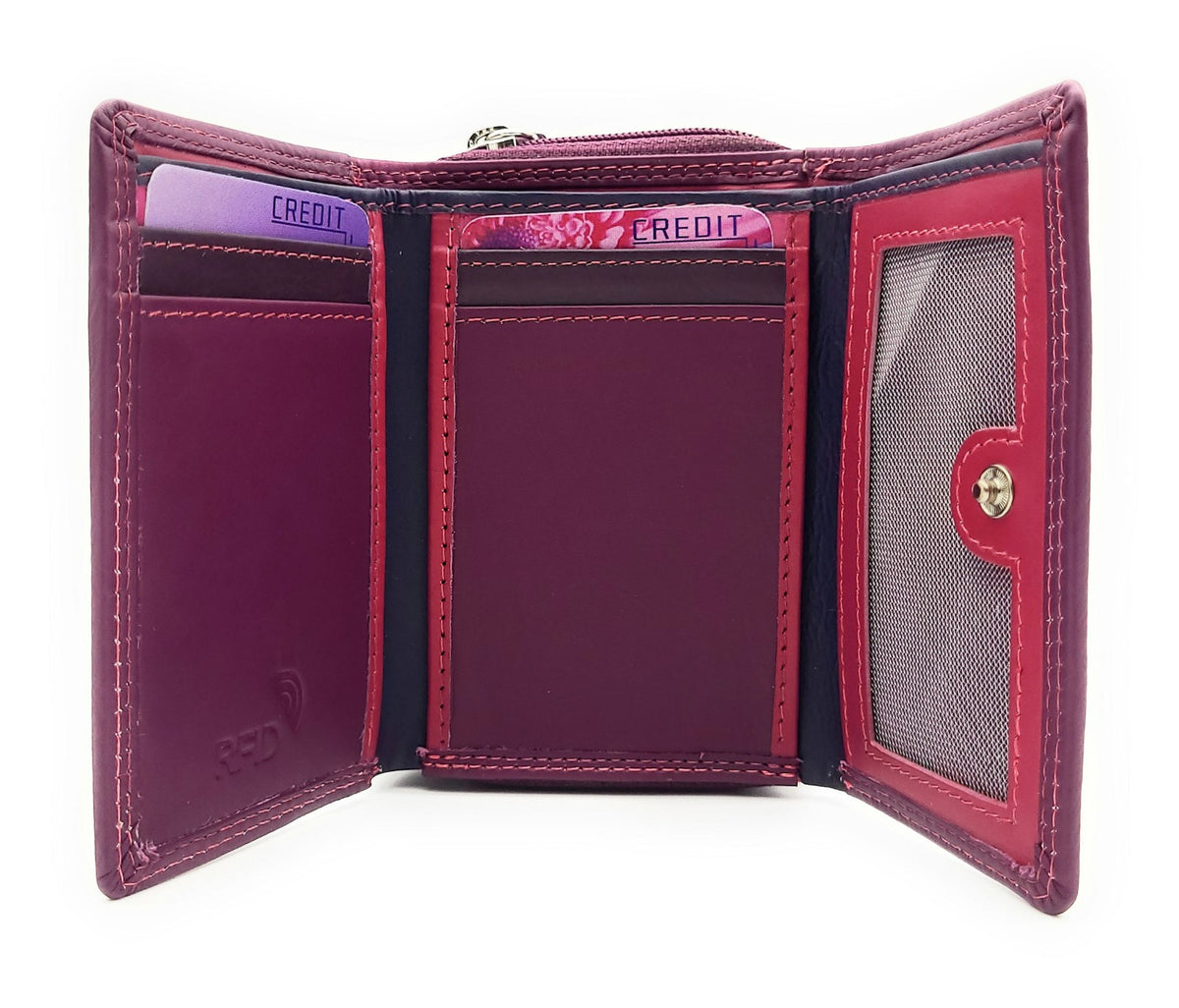 Jockey Club Rio Piccolino Damen Mini Geldbörse Leder RFID-Schutz Münzfach tropische Farben beere / bunt