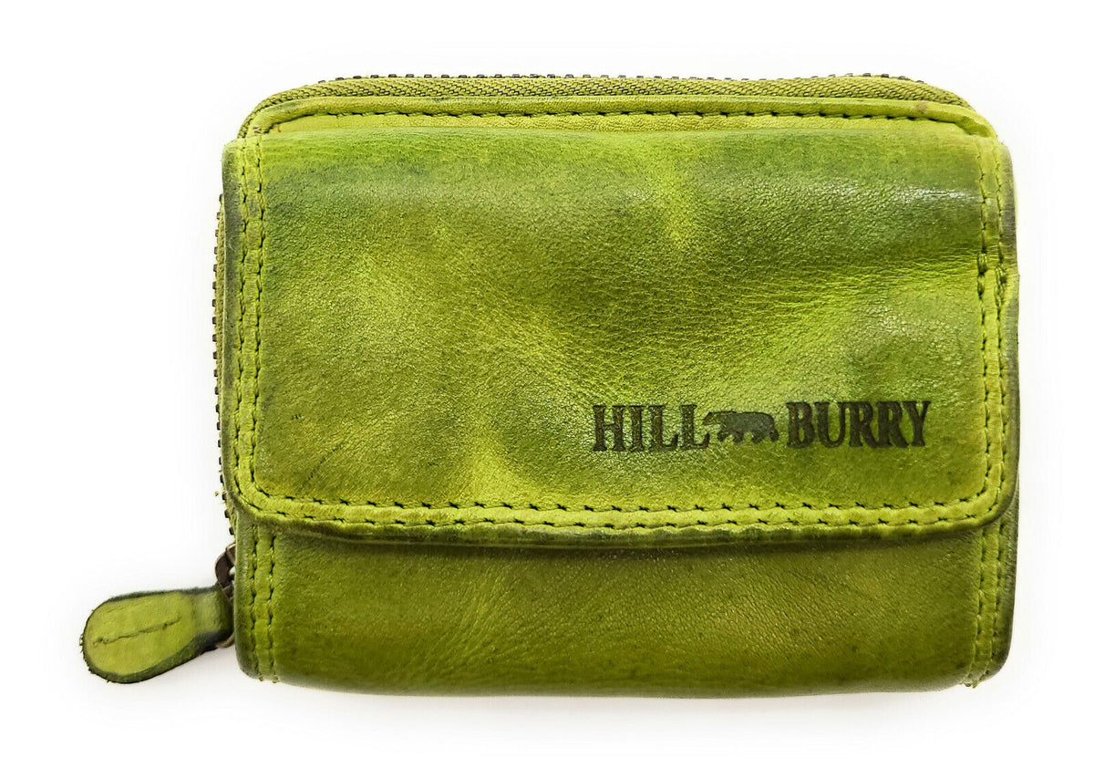 Hill Burry Mini echt Leder Damen Geldbörse Portemonnaie RFID Schutz Waschleder grün
