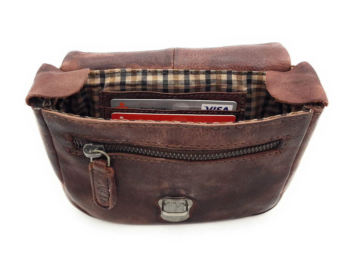 Ven Tomy echt Leder Gürteltasche Bikertasche Hüfttasche Bauchtasche Waschleder dunkelbraun