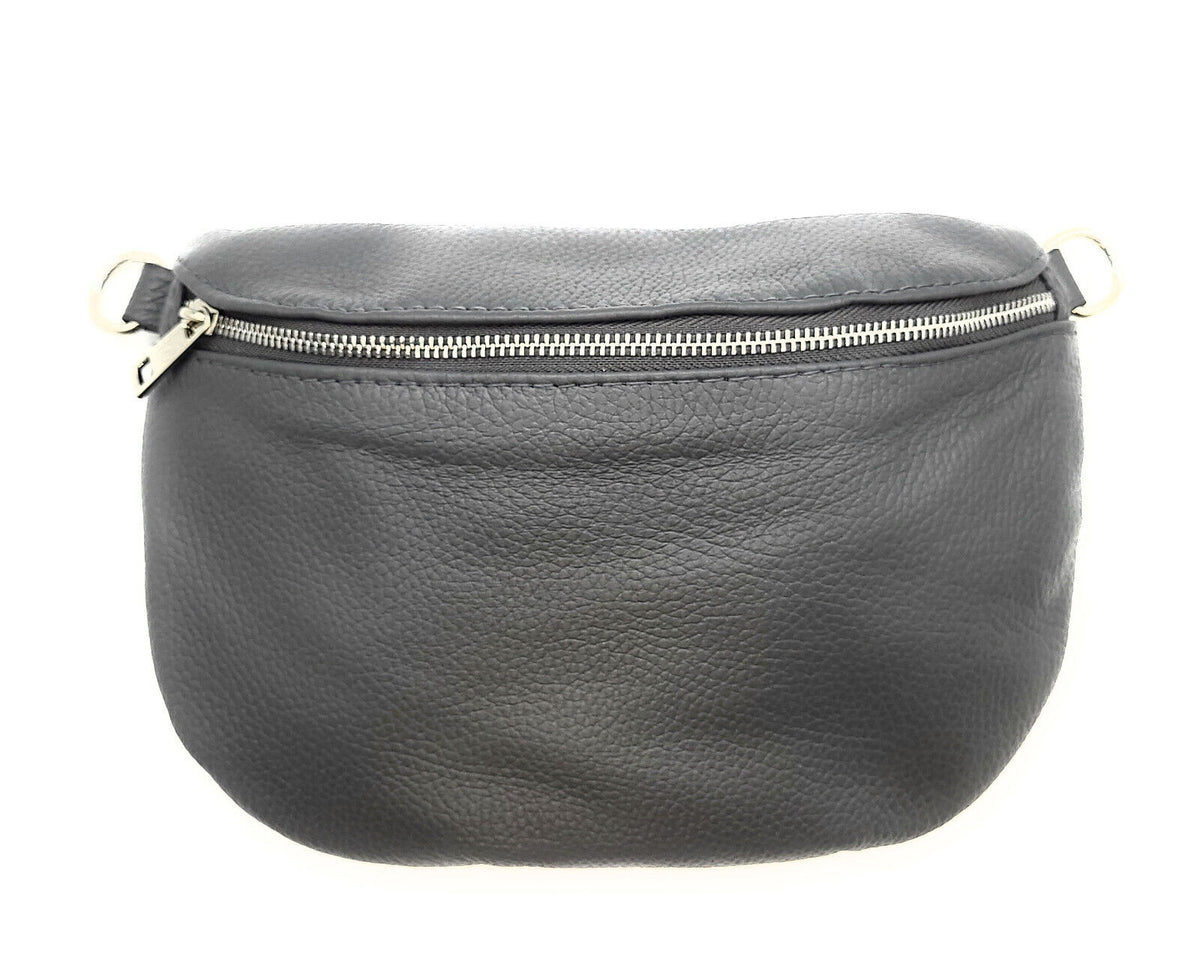 echt Leder Damen Crossbag Umhängetasche Schultertasche made in Italy grau