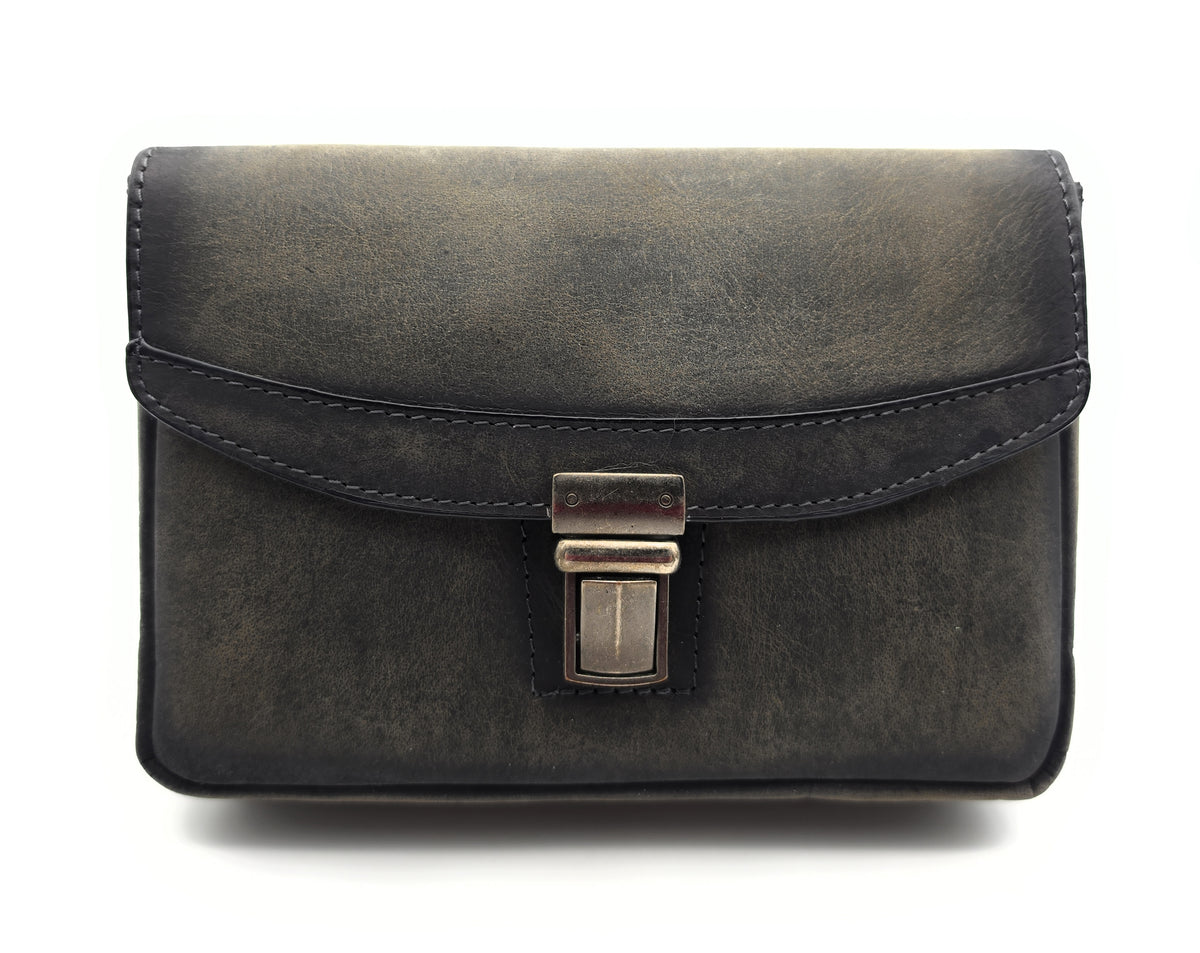 Graue Leder-Gürteltasche mit Gürtellaschen für Gürtel bis 7 cm