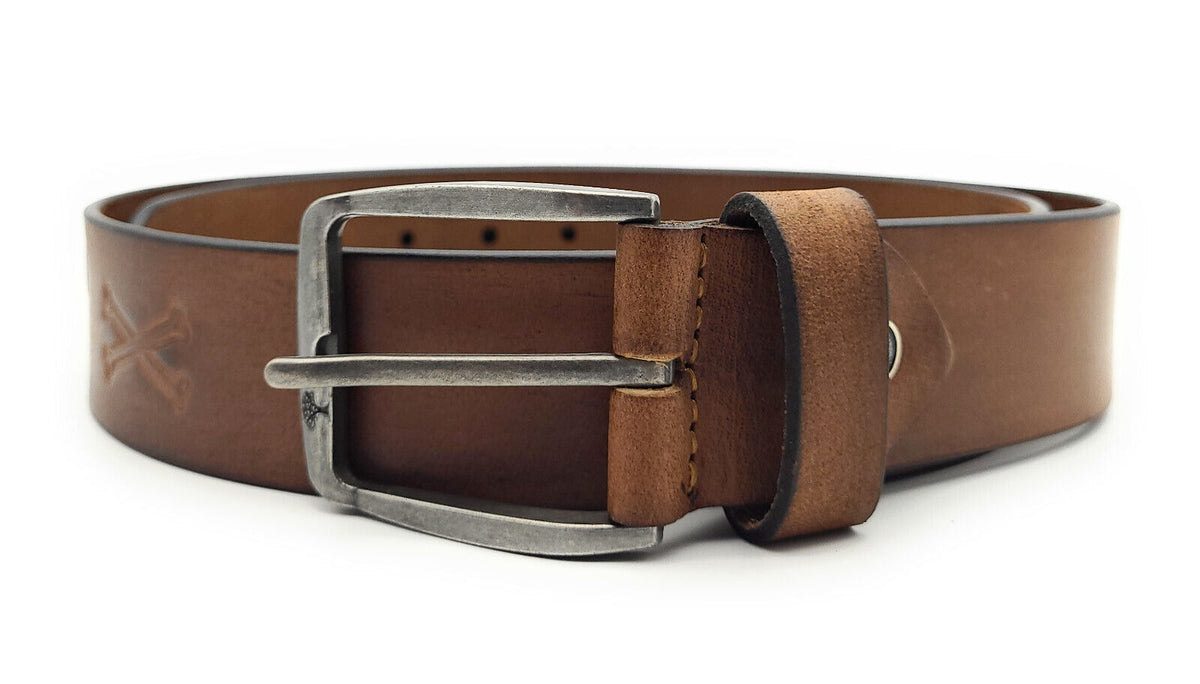 Ledergürtel Totenkopf Büffelleder – Herren & Damen, 40mm, individuell kürzbar, braun