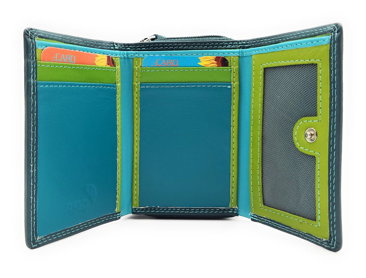 Jockey Club Rio Piccolino Damen Mini Geldbörse Leder RFID-Schutz Münzfach tropische Farben petrol / bunt