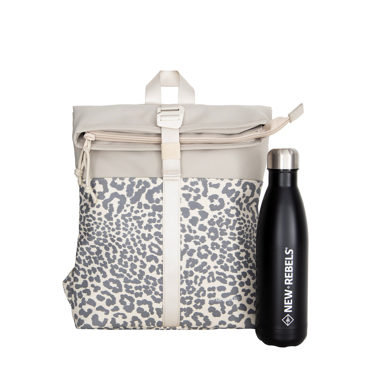New Rebels Urban Roll Up Rolltop City Rucksack Los Angeles wasserabweisend Leopard beige