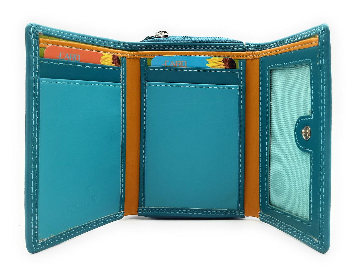 Jockey Club Rio Piccolino Damen Mini Geldbörse Leder RFID-Schutz Münzfach tropische Farben türkis / bunt