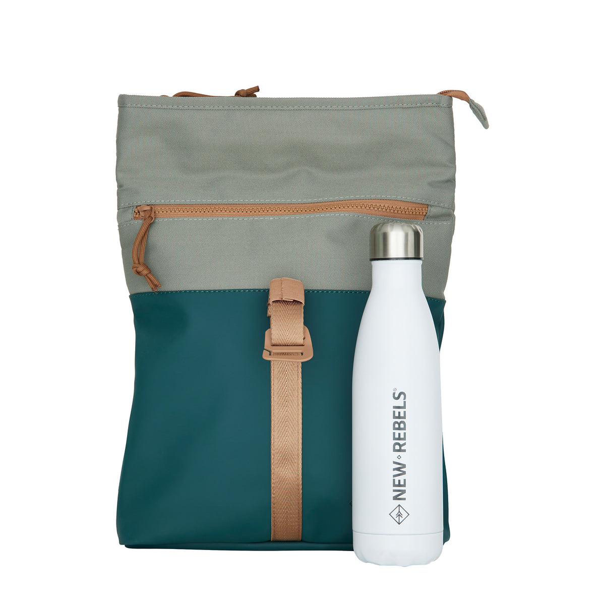 New Rebels Ferron Roll Up Rolltop City Rucksack Los Angeles wasserabweisend Petrol Grün Kupfer