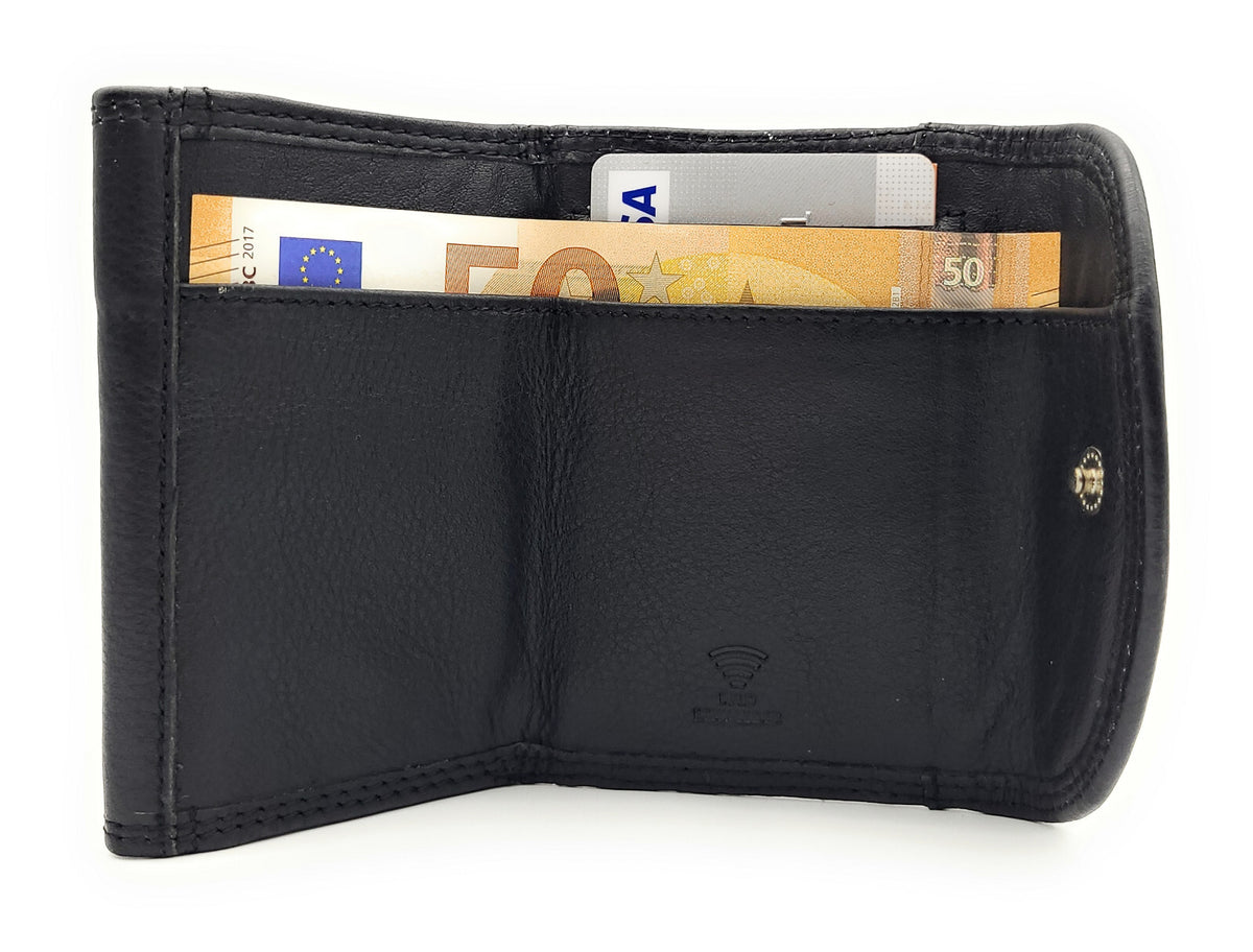 Lemasi echt Leder Mini Geldbörse Portemonnaie Wickelbörse Urlaubsbörse schwarz