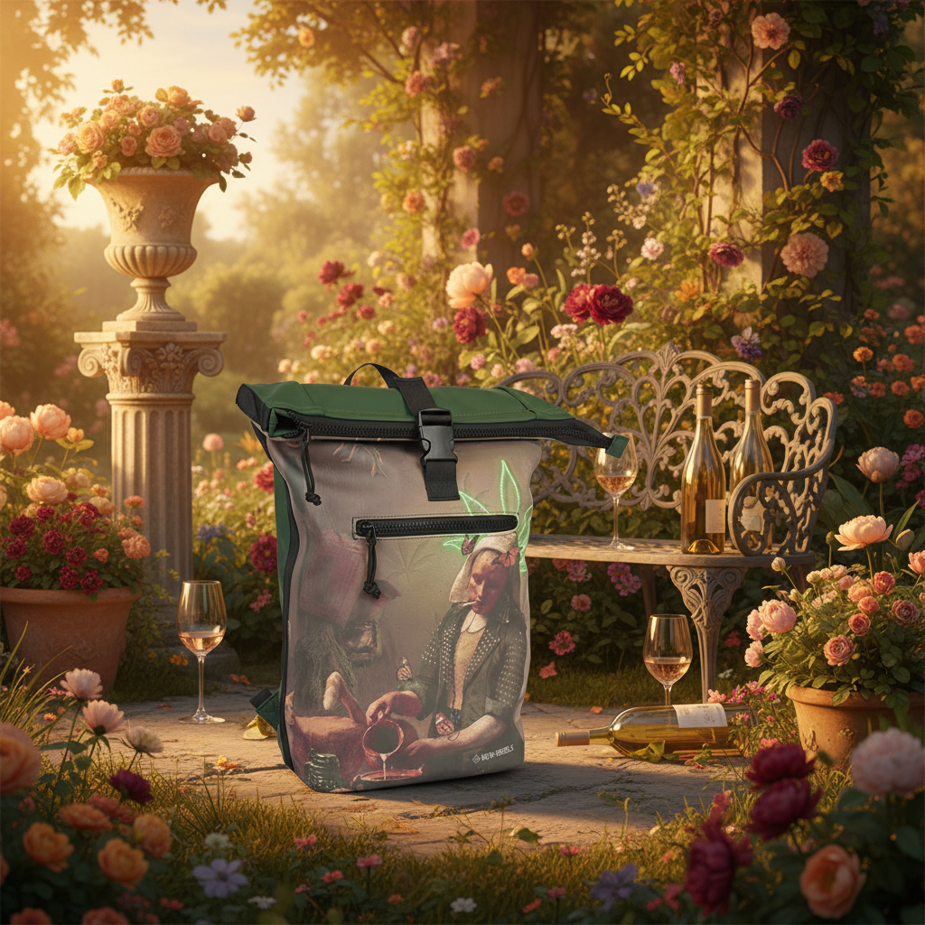 New Rebels Milkmaid Rolltop-Rucksack mit Hanfblatt-Motiv
