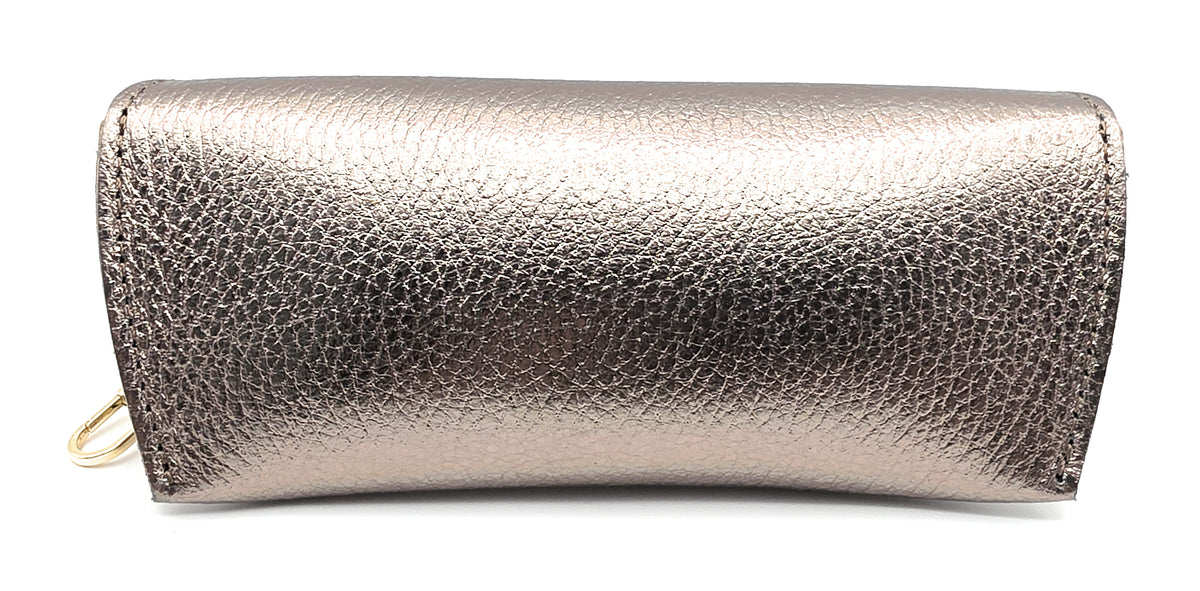 Brillenetui aus echtem Leder mit Magnetverschluss und Karabinerkette – Made in Italy bronze