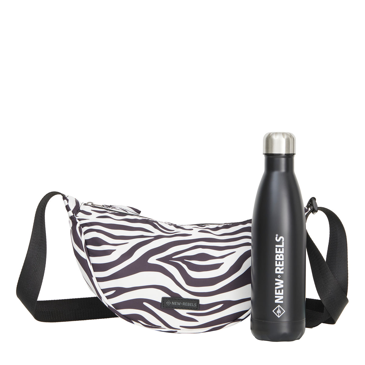 New Rebels Moonbag „Stay Wild" – Crossbody-Tasche mit Zebra-Print, Nylon, 32 × 16 cm