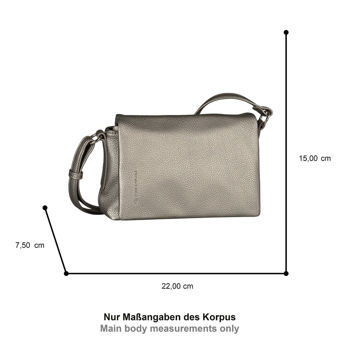 Tom Tailor Lissi Flap Bag S – kleine modische Umhängetasche mit Magnetverschluss metallic grey