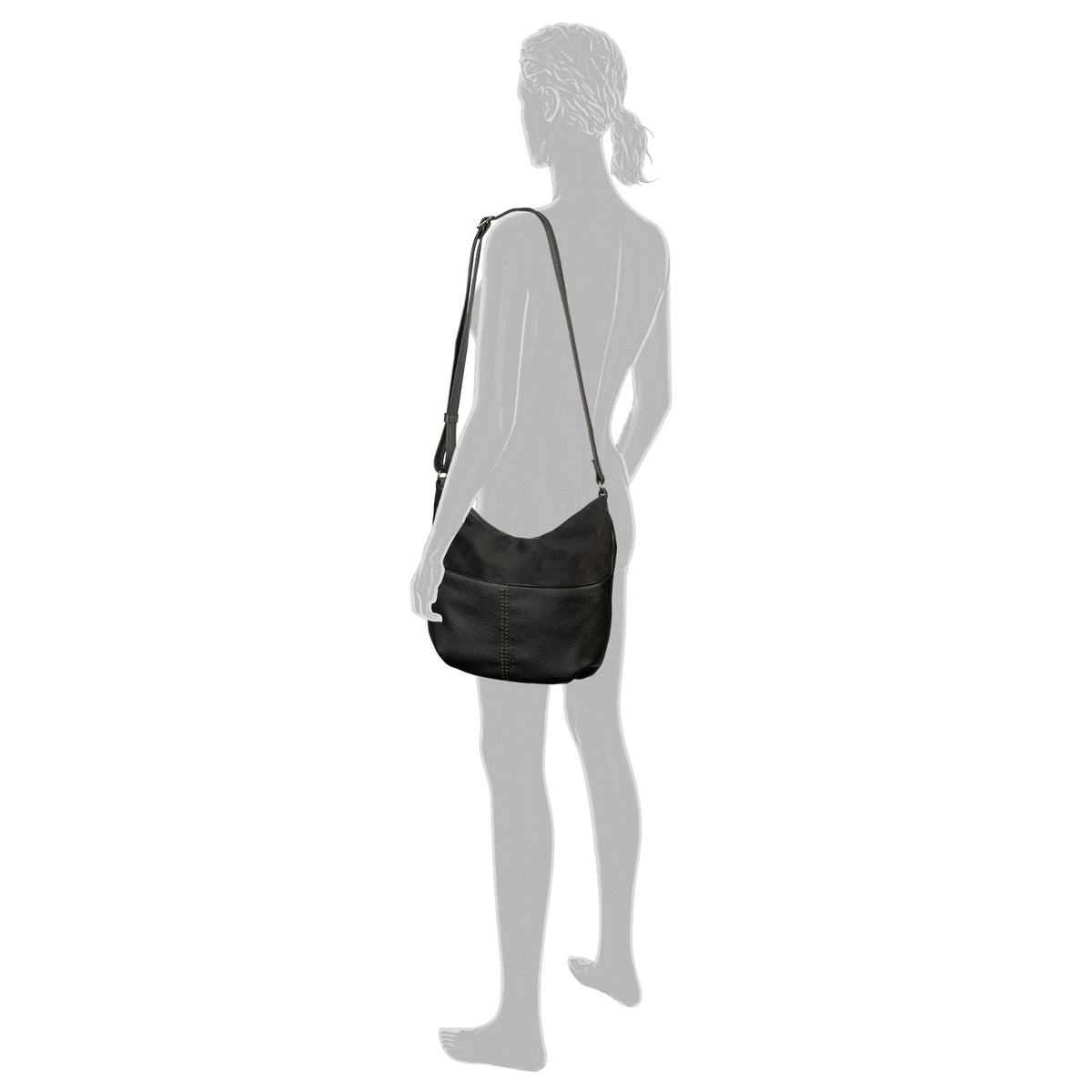 Tom Tailor Cross Bag M Miha – Mittelgroße Umhängetasche mit Reißverschlussfächern, Velours- & Lederimitat, 31x11x28 cm schwarz
