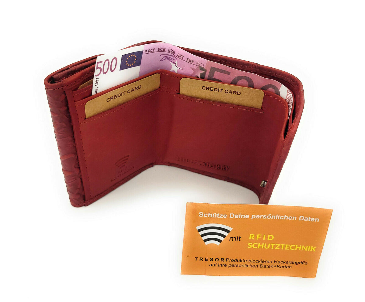 Hill Burry kleine echt Leder Damen Geldbörse Portemonnaie mit RFID NFC Schutz rot