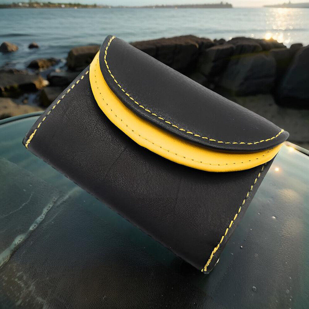 Jockey Club echt Leder Mini Geldbörse Wickelbörse Urlaubsbörse mit RFID Schutz schwarz gelb